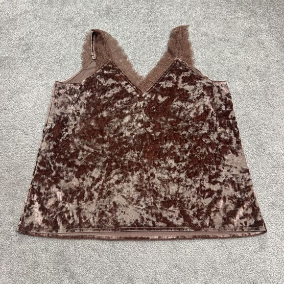 Heartloom Velvet Lace Trim Tank Top Womens Large Bronze Brown Sleeveless Casual - Picture 2 of 11